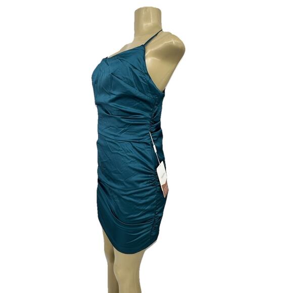 NEW Stacees Size 4 Women Pleated Sheath Mini Dress Prom Formal Evening Teal KA17 - Picture 2 of 9